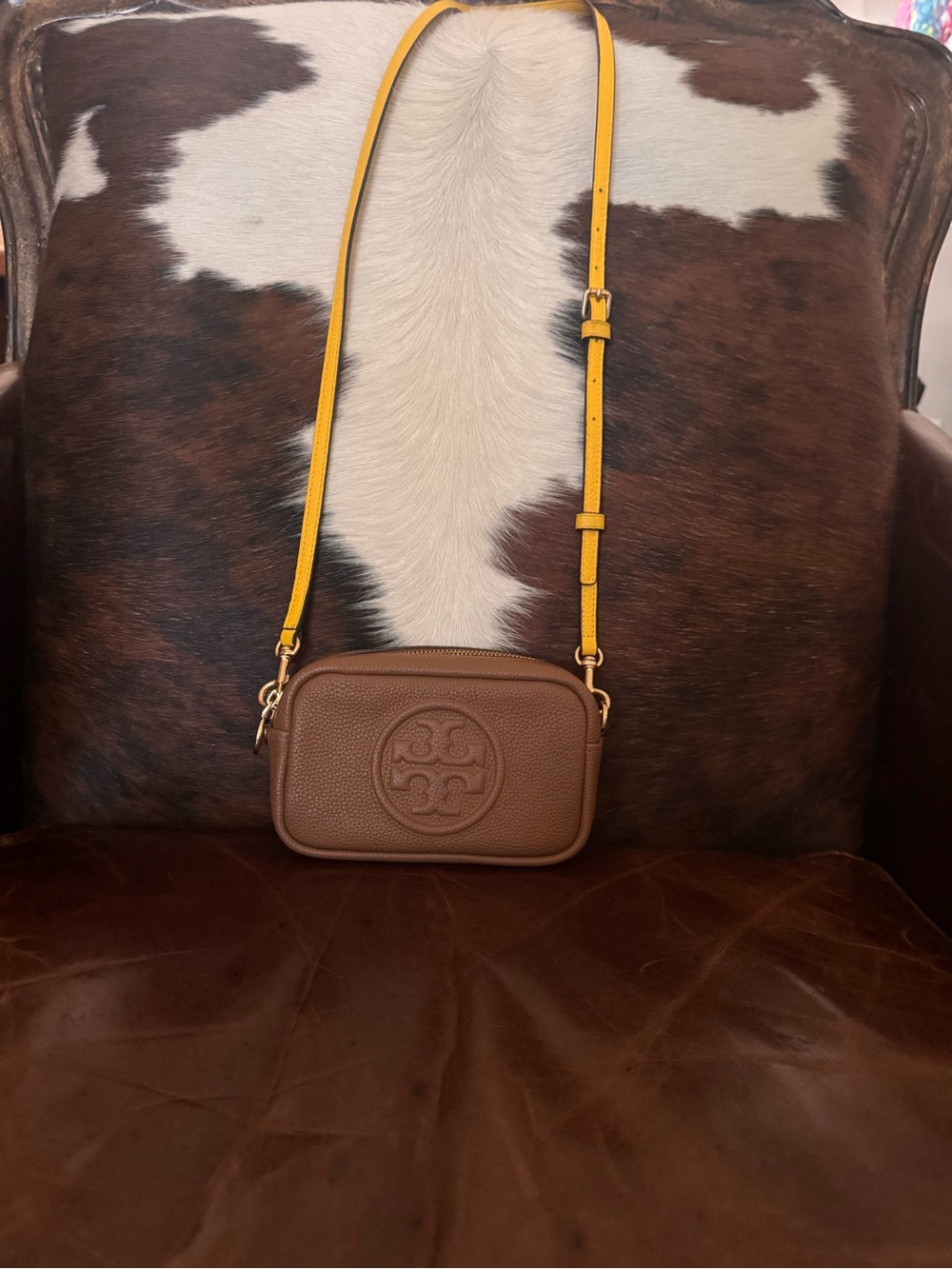 Tory Burch Perry Bombe Mini Brown Leather Crossbody Brown